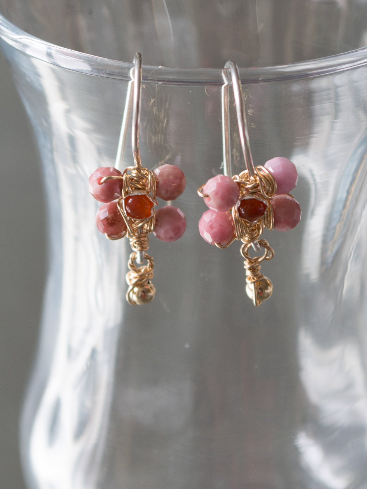 earrings Jasmine mini rhodonite, orange crystal